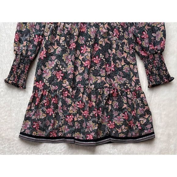 Melloday Long Sleeve Contrast Trim Printed Mini Dress in Tea Pink Floral, XS - Picture 5 of 10